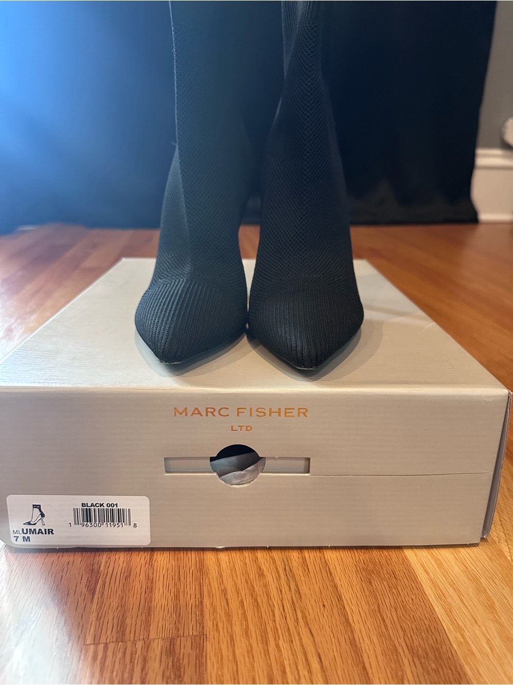 Marc Fisher Black Pointed-Toe Knit Sock Booties - Picture 2 of 5